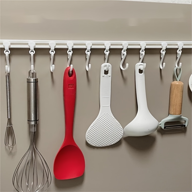 Commercial Kitchen Swing Door - 40cmドリル不要キッチン用品レールフック、多機能スライド式粘着ハンギングトラック（可動式Sフック付き）、壁掛けキャビネット