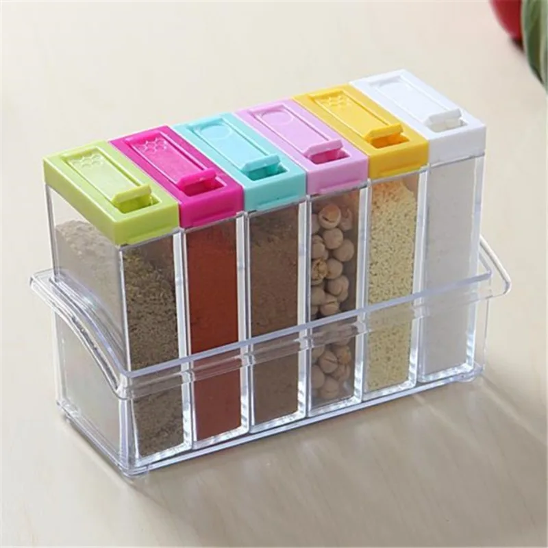 Commercial Kitchen Items - 透明調味料 6 グリッド調味料ボックス 6 個セットキッチン用品ペットボトル塩 MSG