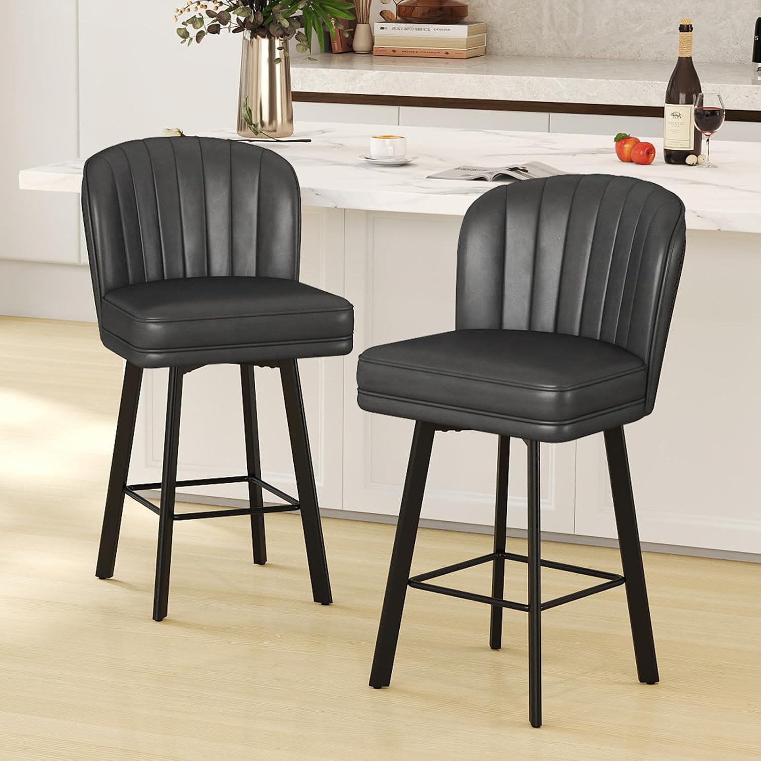 モダンな回転式カウンターハイトバースツール2脚セット、人間工 - Commercial Kitchen And Bar のレビューと価格